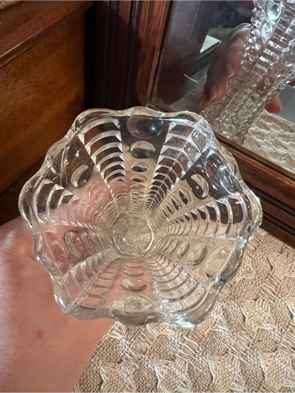 INDIANA GLASS Vintage Mayflower Pattern Bubble & Bar Textured Vase Approx 5 In.
